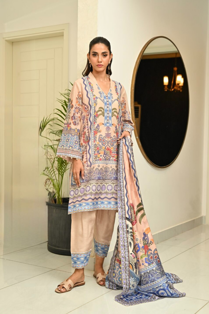 Digital Printed Muslin Co-ord Set with Silk Dupatta