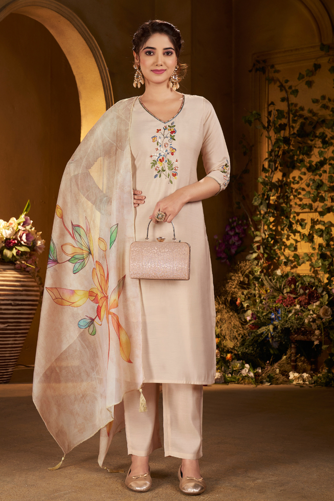 Roman Silk Handwork Kurti Set with Dupatta