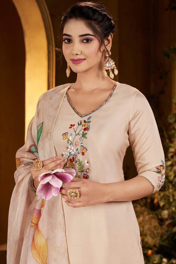 Roman Silk Handwork Kurti Set with Dupatta