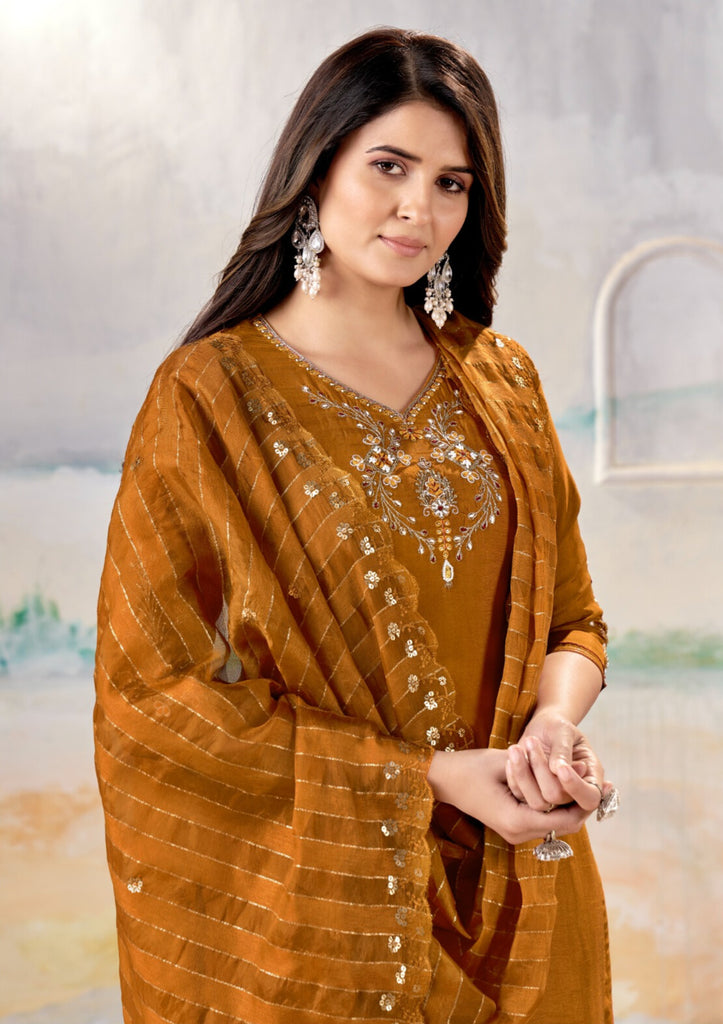 Elegant Mustard Embroidered Kurta Set with Dupatta