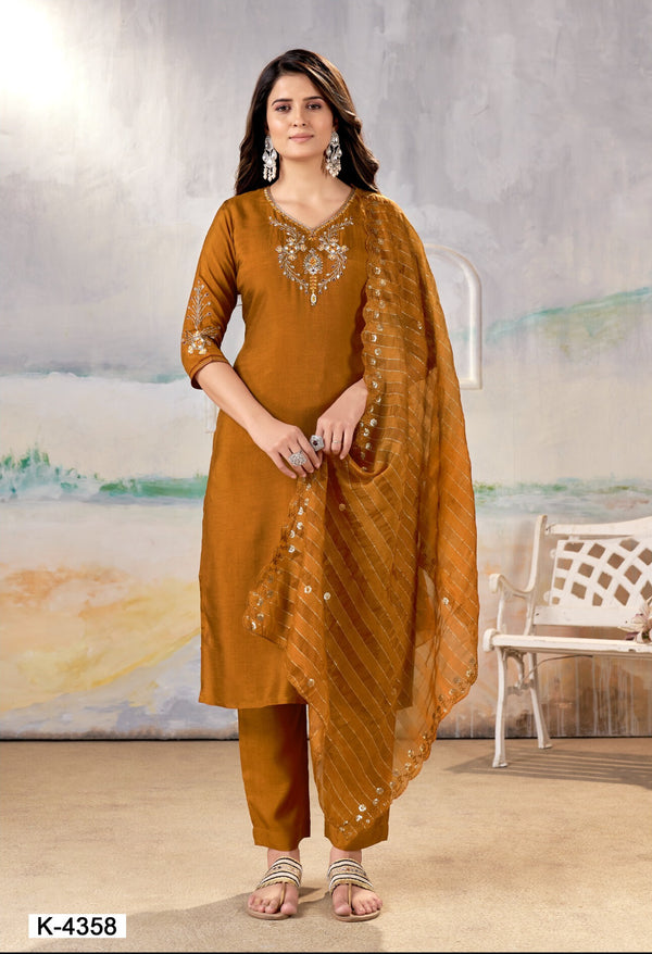 Elegant Mustard Embroidered Kurta Set with Dupatta