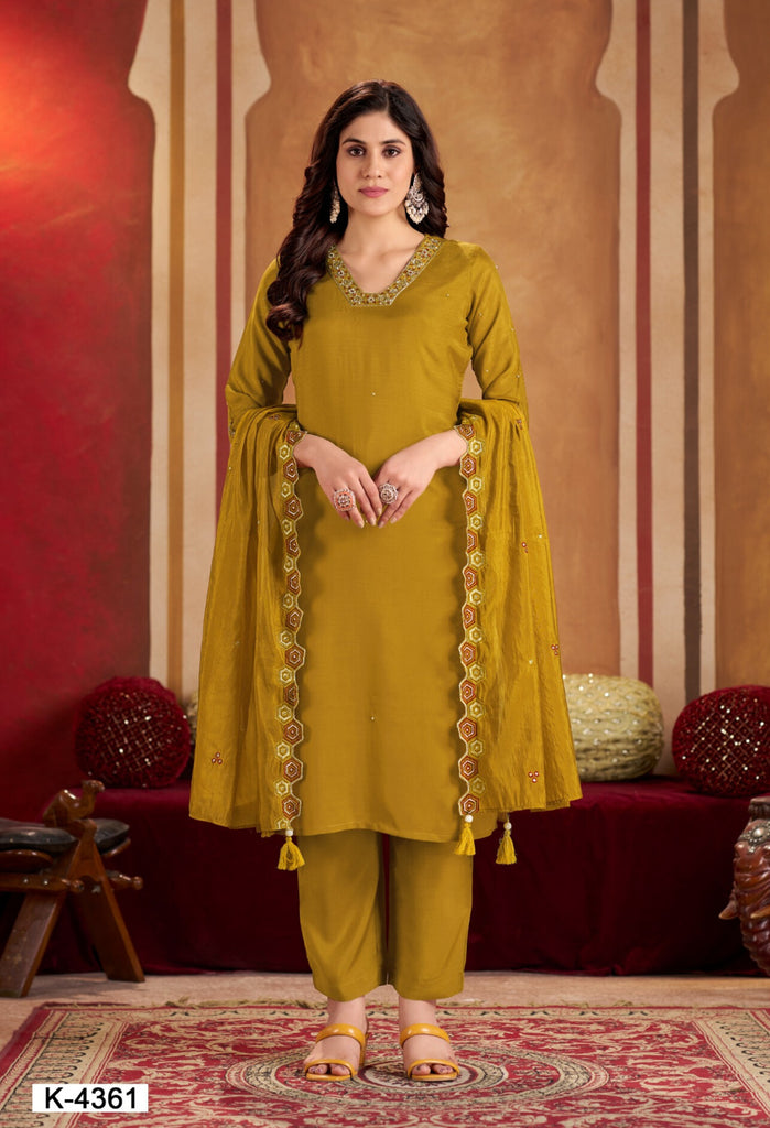 Graceful Olive Green Kurta Set with Embroidered Dupatta