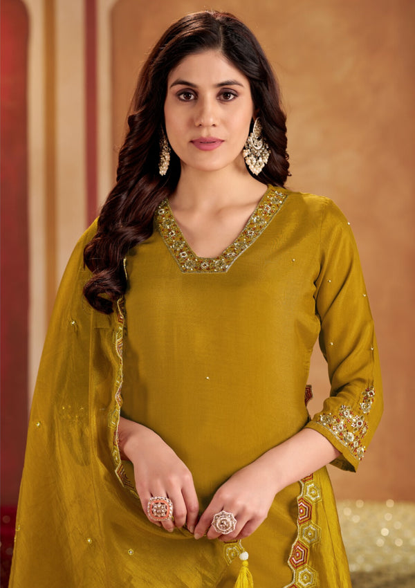 Graceful Olive Green Kurta Set with Embroidered Dupatta