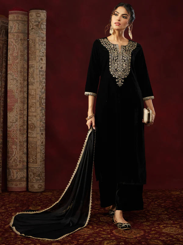 Midnight Black Embroidered Kurta Set