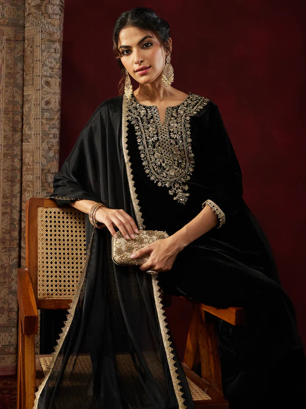 Midnight Black Embroidered Kurta Set