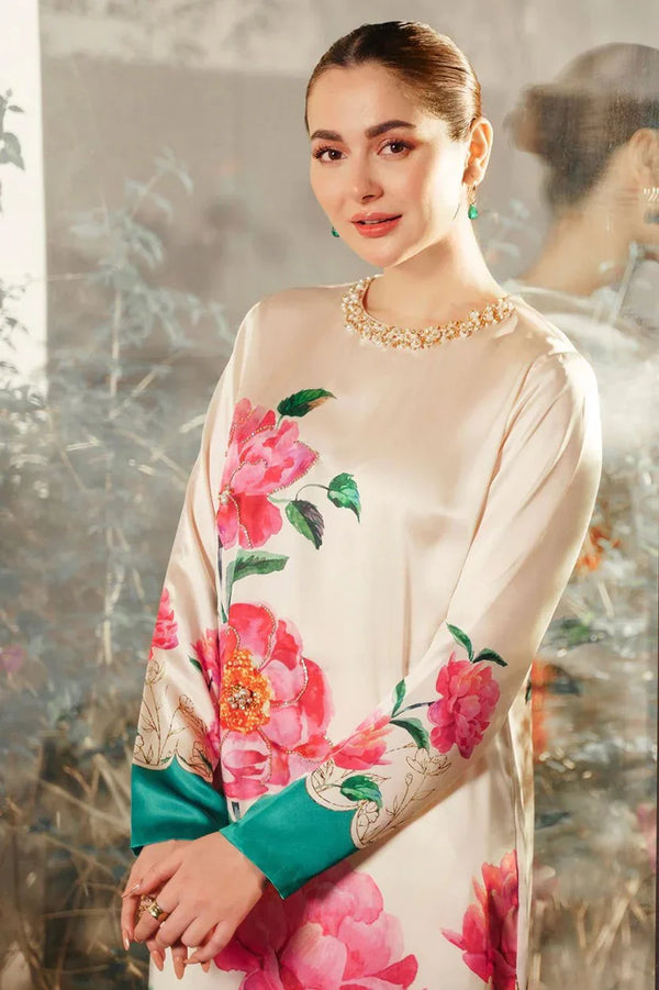 Lulusar Hania amir Wear Skin Digital Silk Embroidery Dress 3pc
