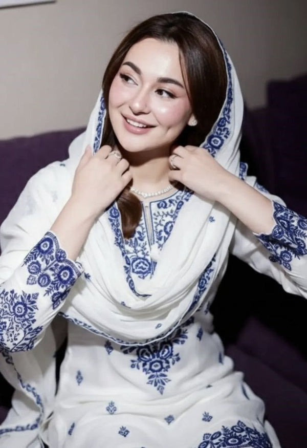 Hania amir inspired Embroidery Blue and Red Farshi salwar suits